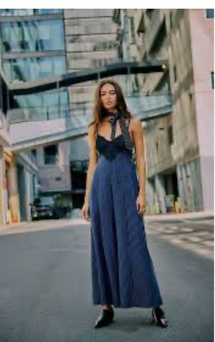 Ava Free People Lace And Pinstripe Boho Jumpsuit Med Maxi NWT